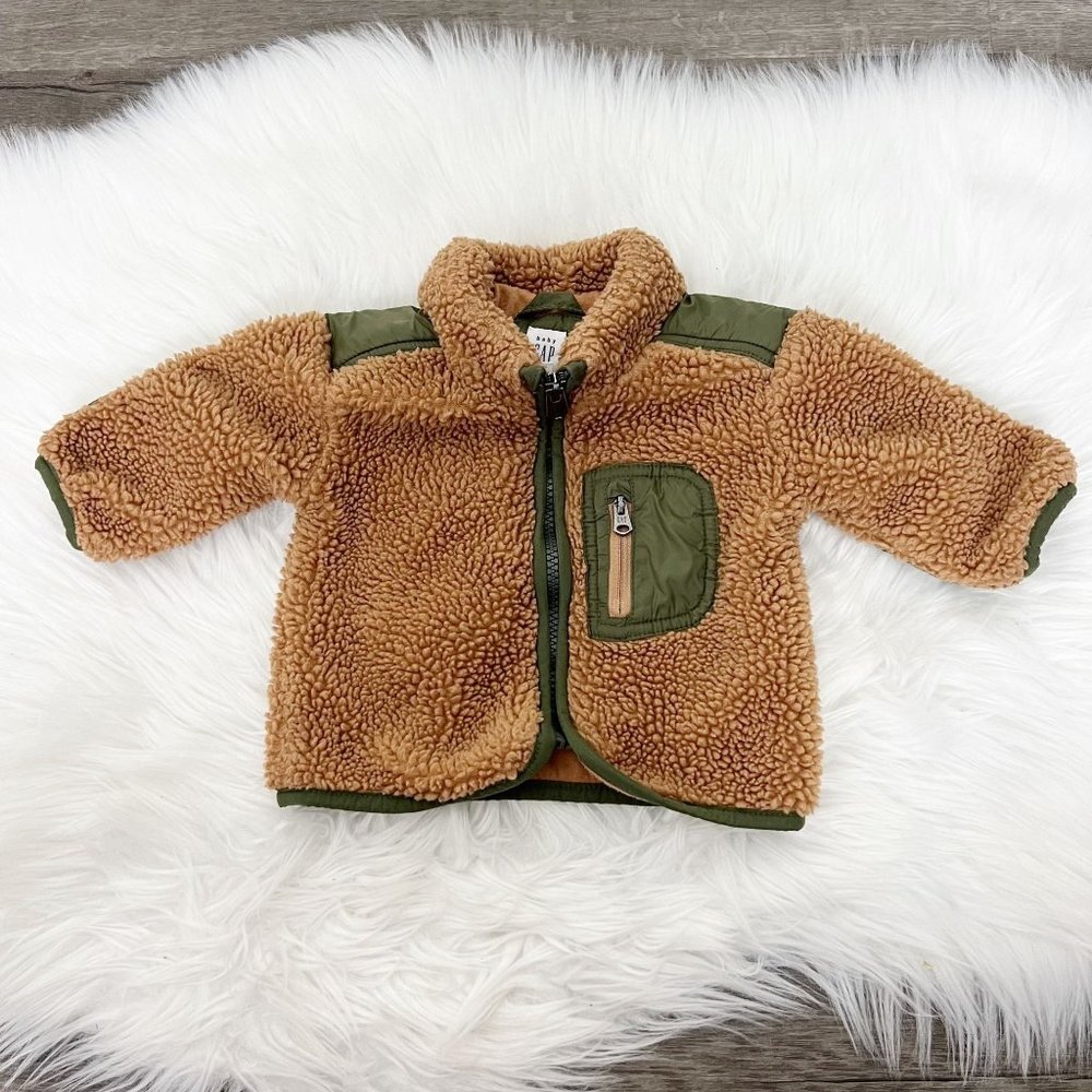 Baby GAP 0-6M Brown Teddy Sherpa Full Zip Jacket Infant